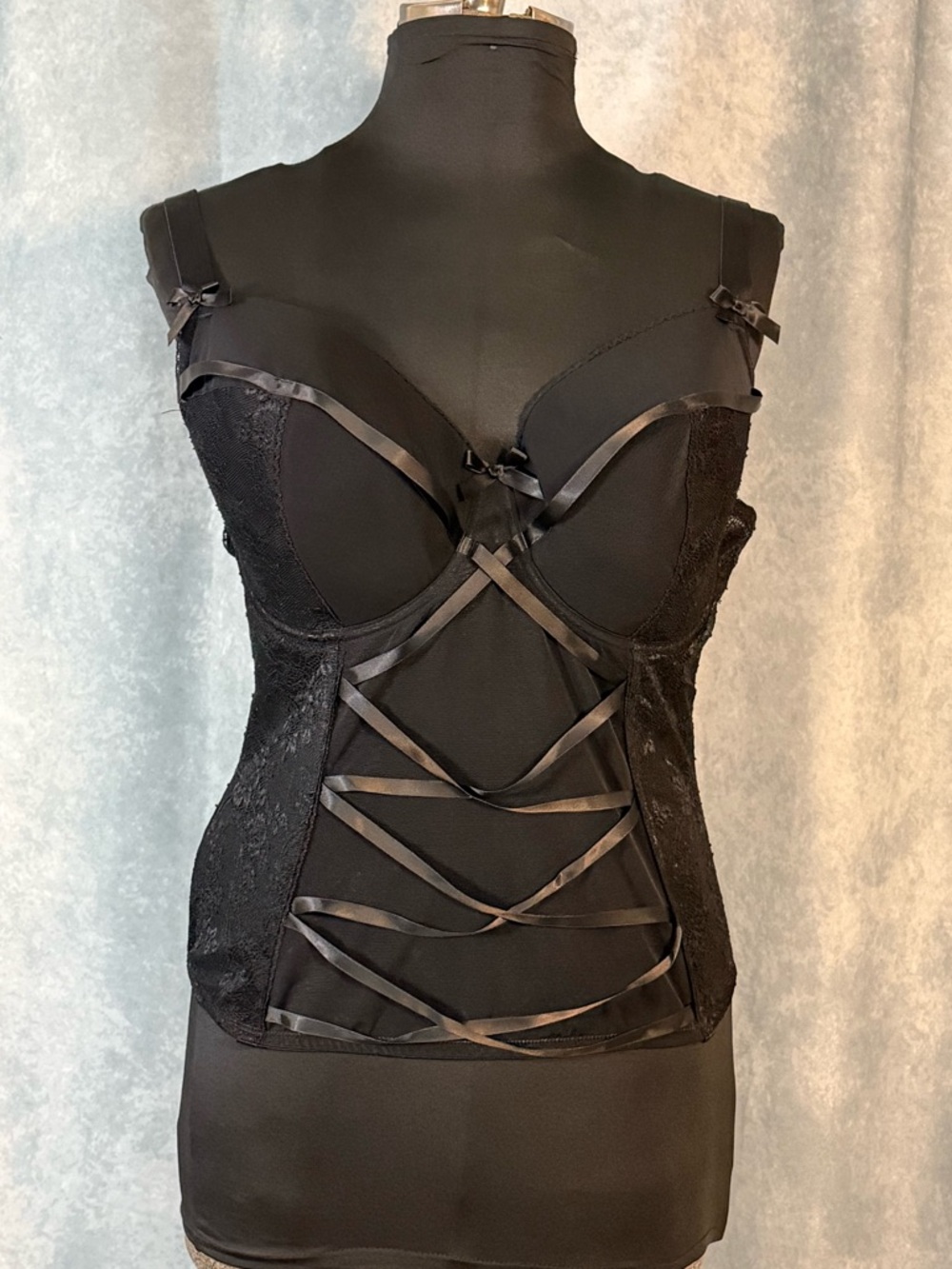 Adore Me Black Lace Satin-Trim Corset Bustier 44DD